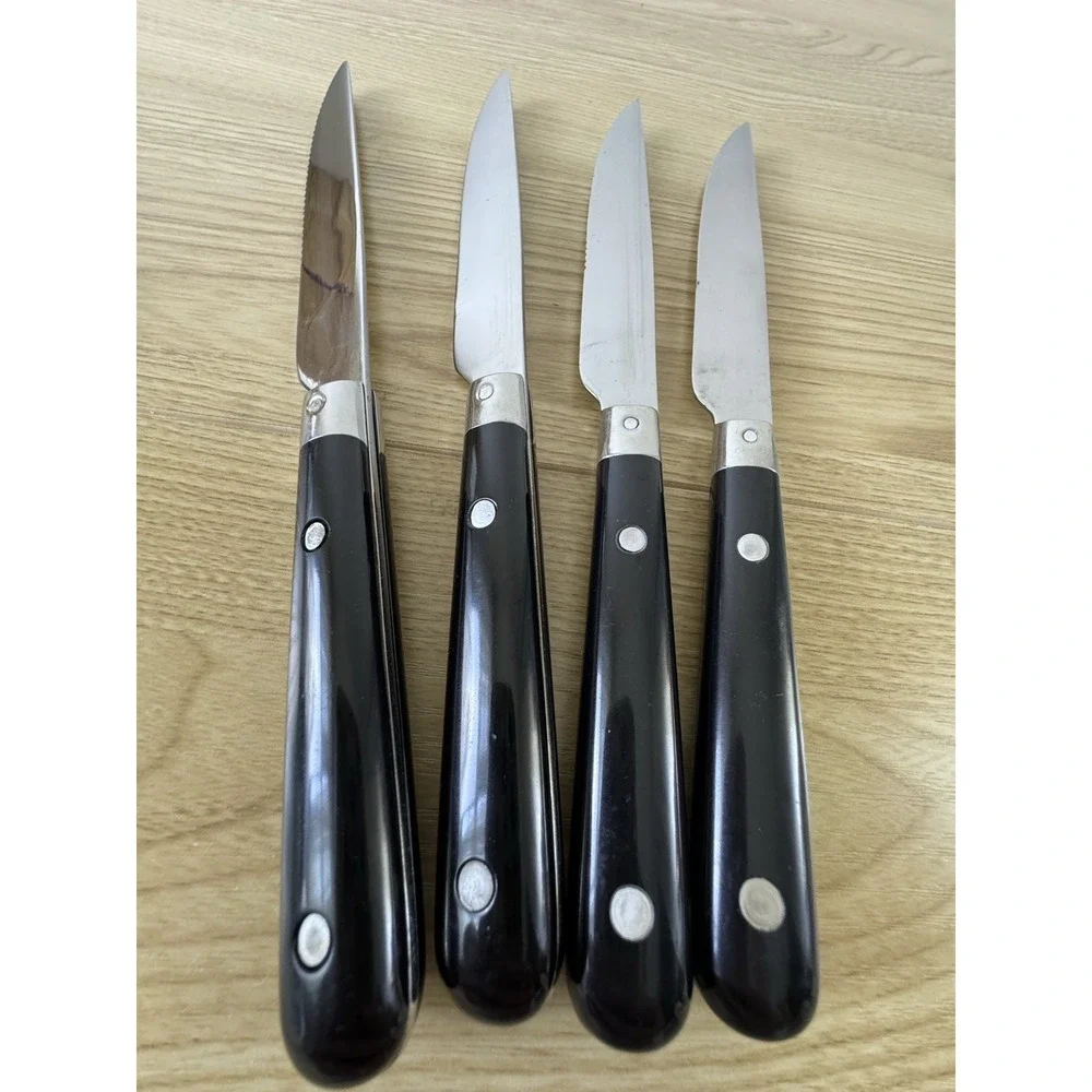 Serrated Stainless Steel Steak Knives Set of 4 Black Handles Thailand